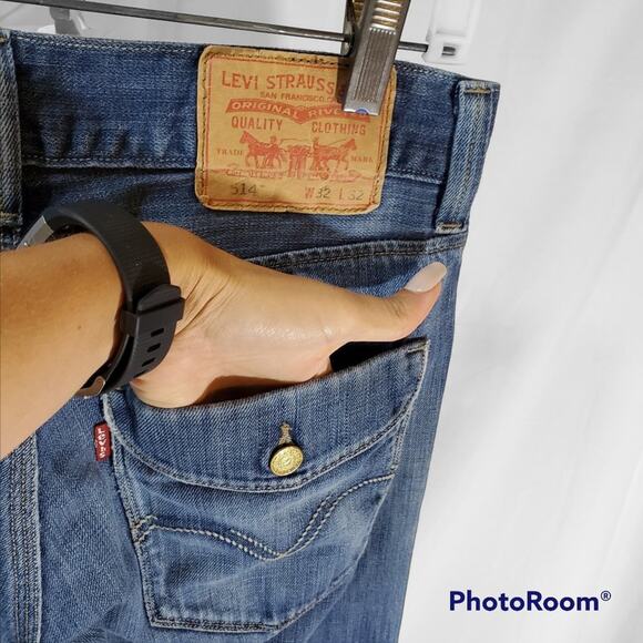 Levi's Distressed Blue Straight Leg Jeans - Picture 6 of 9